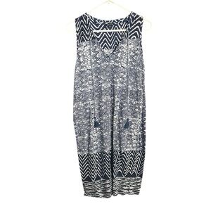 Lucky Brand Navy and White Patterned Midi Dress